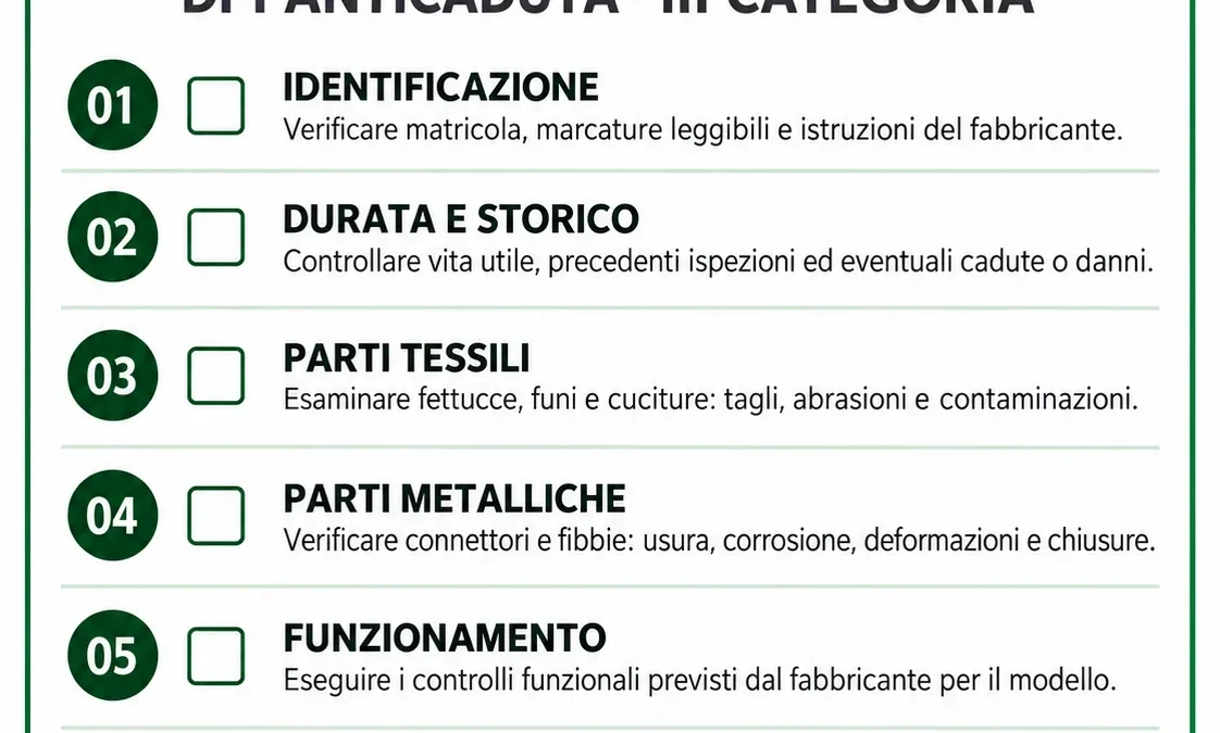 Checklist per l’ispezione dei DPI anticaduta di III categoria